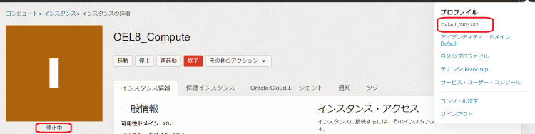 画像17：Computeインスタンスの停止中画面