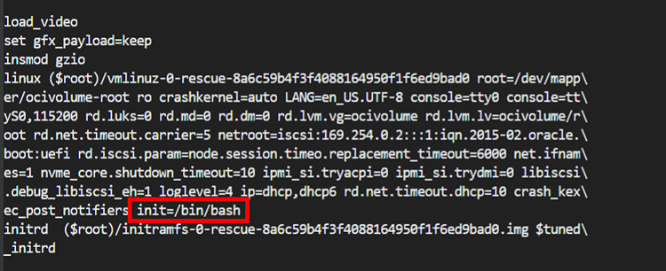 Oracle Cloud ブートエントリ linuxefi